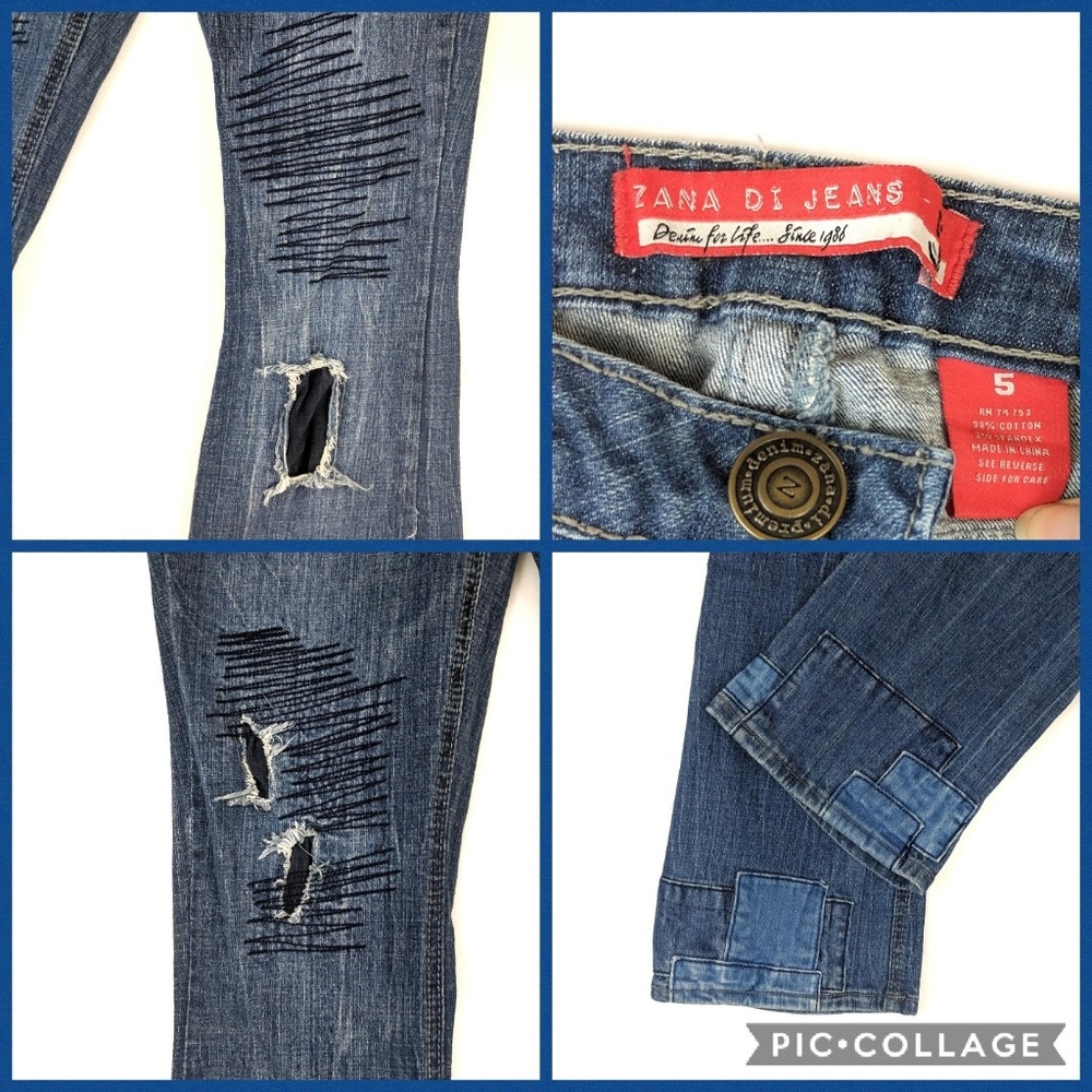 Rockin Denim Distressed Patchwork Flared Jeans 5 - image 7